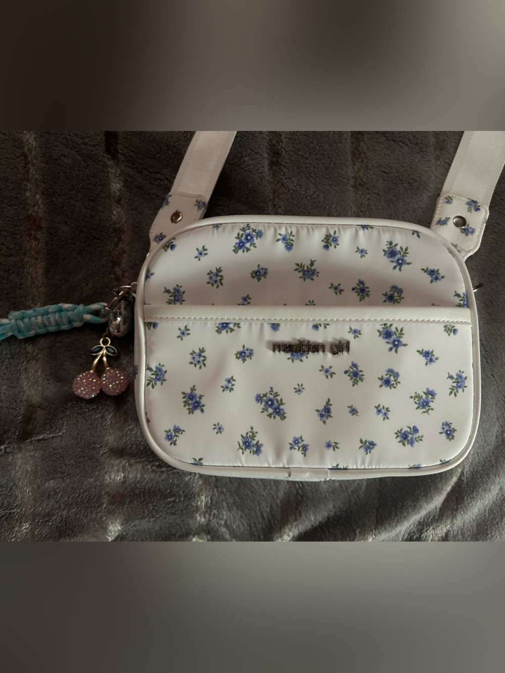 Madden Girl White Crossbody Bag with Blue Floral Print